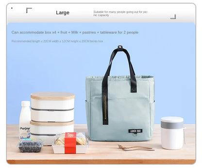 Bolsa térmica Bento para almuerzo, de gran capacidad, con cremallera, para mujer, ideal para viajes y picnic.