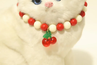 Collar de perlas para mascotas: hecho a mano, diseño de cereza para perros y gatos.