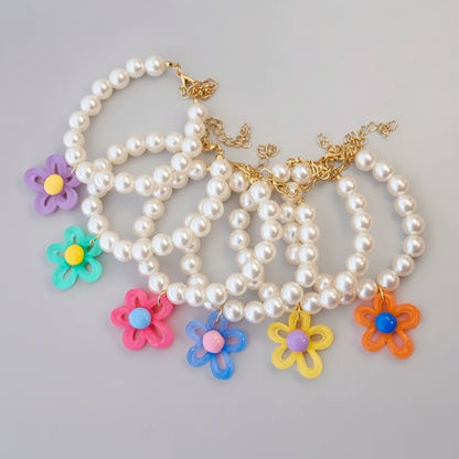 Macaron Haustierhalsband mit Perlen & Blumenanhänger – Süßes, farbenfrohes Schmuck-Collar für Katzen & kleine Hunde