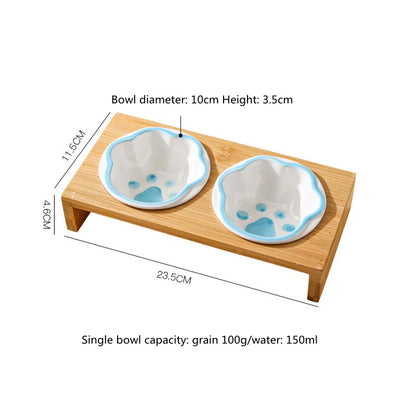 Keramik Futterstation für Katzen & Hunde – 3 Näpfe mit Bambusständer | Pets & Home