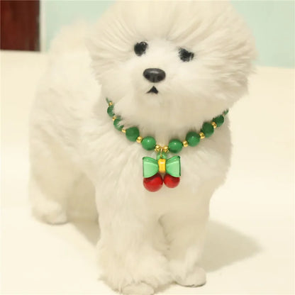 Collar de perlas para mascotas: hecho a mano, diseño de cereza para perros y gatos.