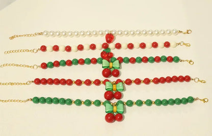 Collar de perlas para mascotas: hecho a mano, diseño de cereza para perros y gatos.