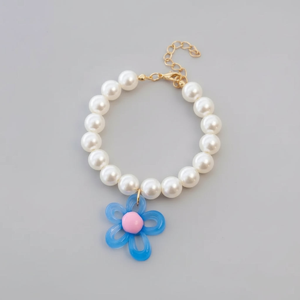 Macaron Haustierhalsband mit Perlen & Blumenanhänger – Süßes, farbenfrohes Schmuck-Collar für Katzen & kleine Hunde