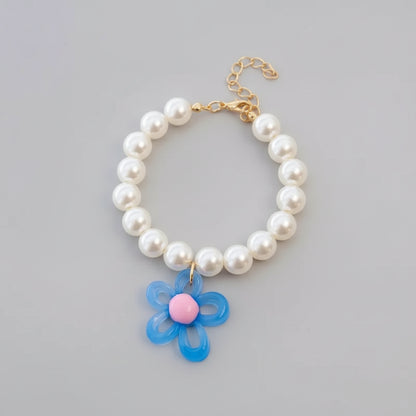 Macaron Haustierhalsband mit Perlen & Blumenanhänger – Süßes, farbenfrohes Schmuck-Collar für Katzen & kleine Hunde