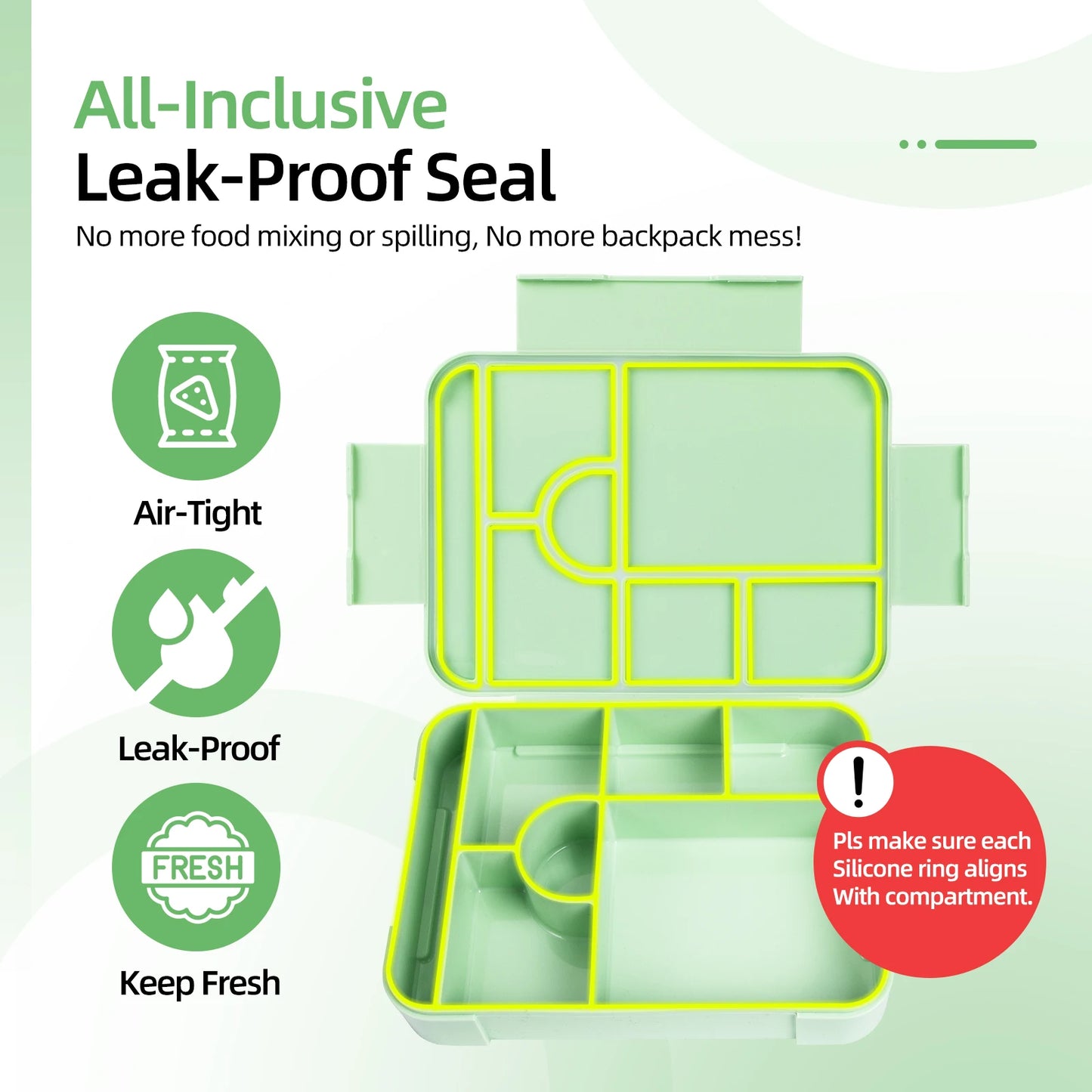 Fiambrera Bento de 1330 ml - A prueba de fugas con compartimentos para la oficina y la escuela