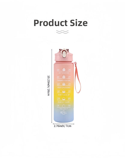 Botella deportiva de 1 l con degradado, pajita y marcador de tiempo – Diseño con degradado de color