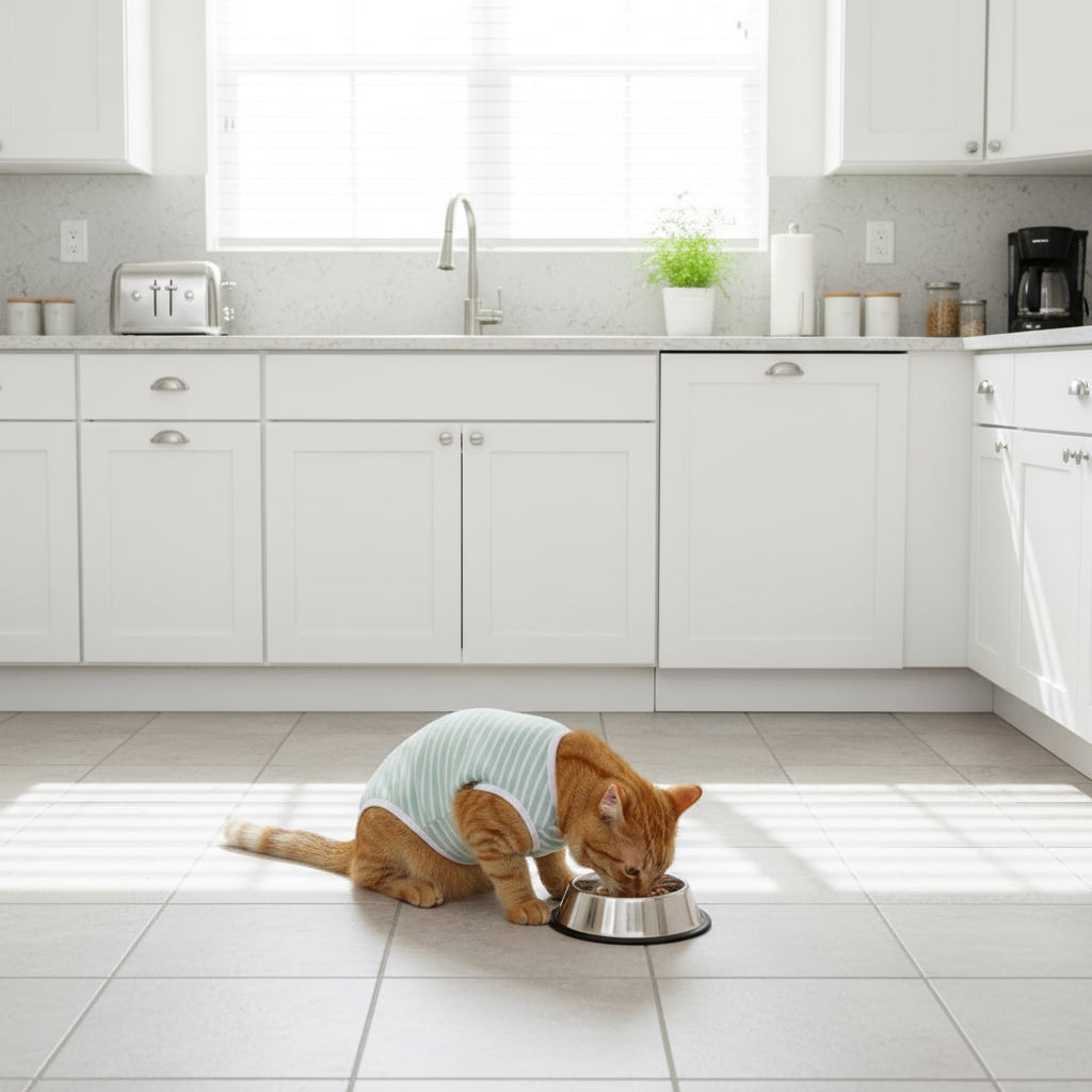 Gestreifte Schutzhose für Katzen und kleine Hunde – Atmungsaktive Baumwolle, komfortabler Sitz, ideal nach OP oder Sterilisation