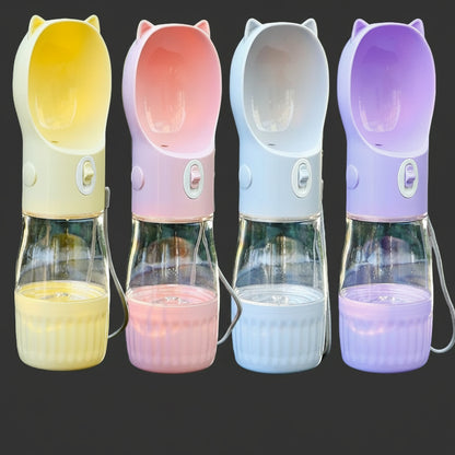 Portable dog water bottle with food reservoir | 250 ml water + 180 ml food | Outdoor bottle for dogs &amp; cats