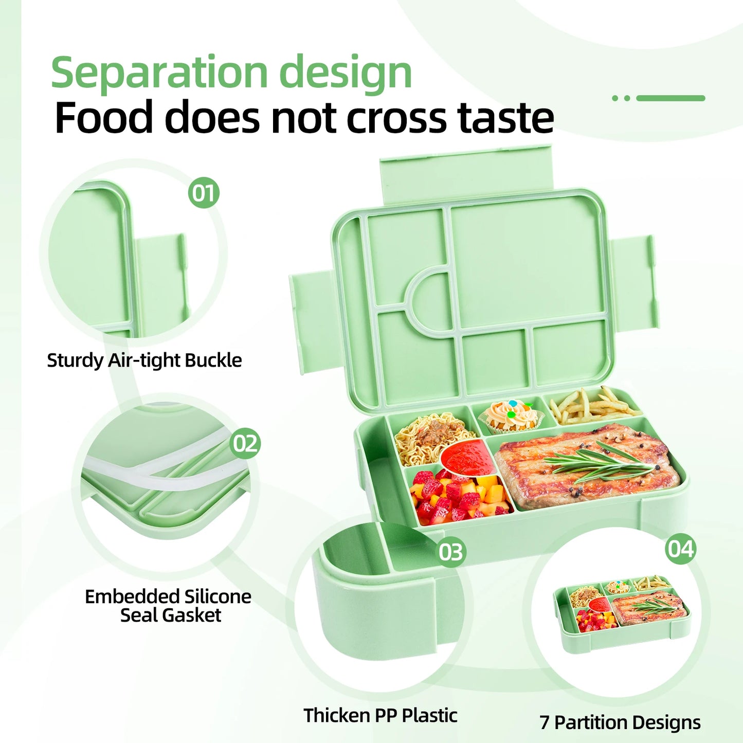 Fiambrera Bento de 1330 ml - A prueba de fugas con compartimentos para la oficina y la escuela