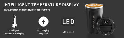 Taza térmica de acero inoxidable de 510 ml con pantalla LED de temperatura: a prueba de fugas para llevar.