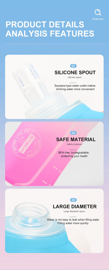 Botella plegable deportiva de TPU de 250 ml/500 ml - Ultraligera para correr, maratones y actividades al aire libre - 8 colores