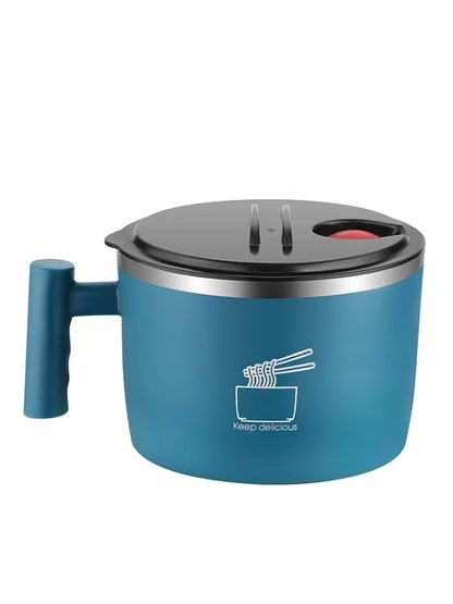 Recipiente de acero inoxidable con tapa para fideos instantáneos. Recipiente de drenaje portátil y sellado para utensilios de cocina. Socio para fideos instantáneos.