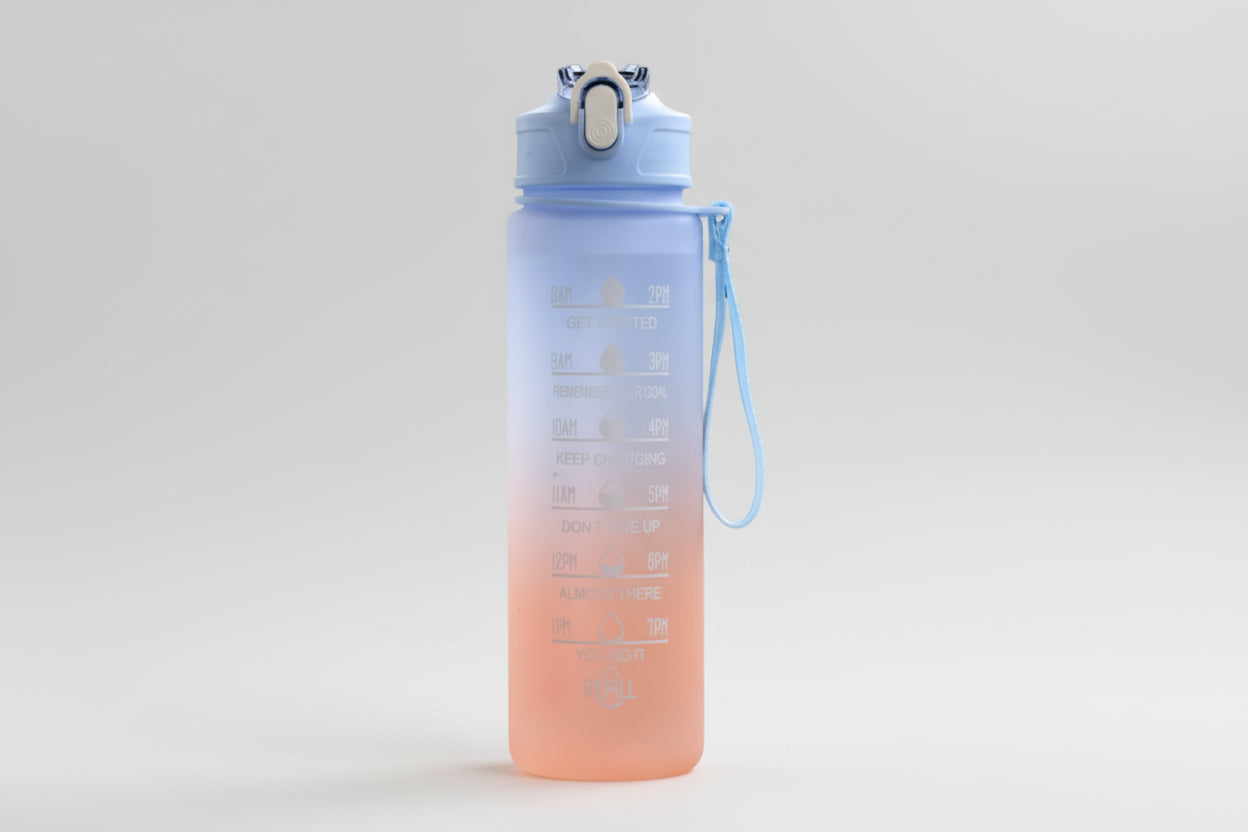 Botella deportiva de 1 l con marcador de tiempo y pajita: motivadora y a prueba de fugas.