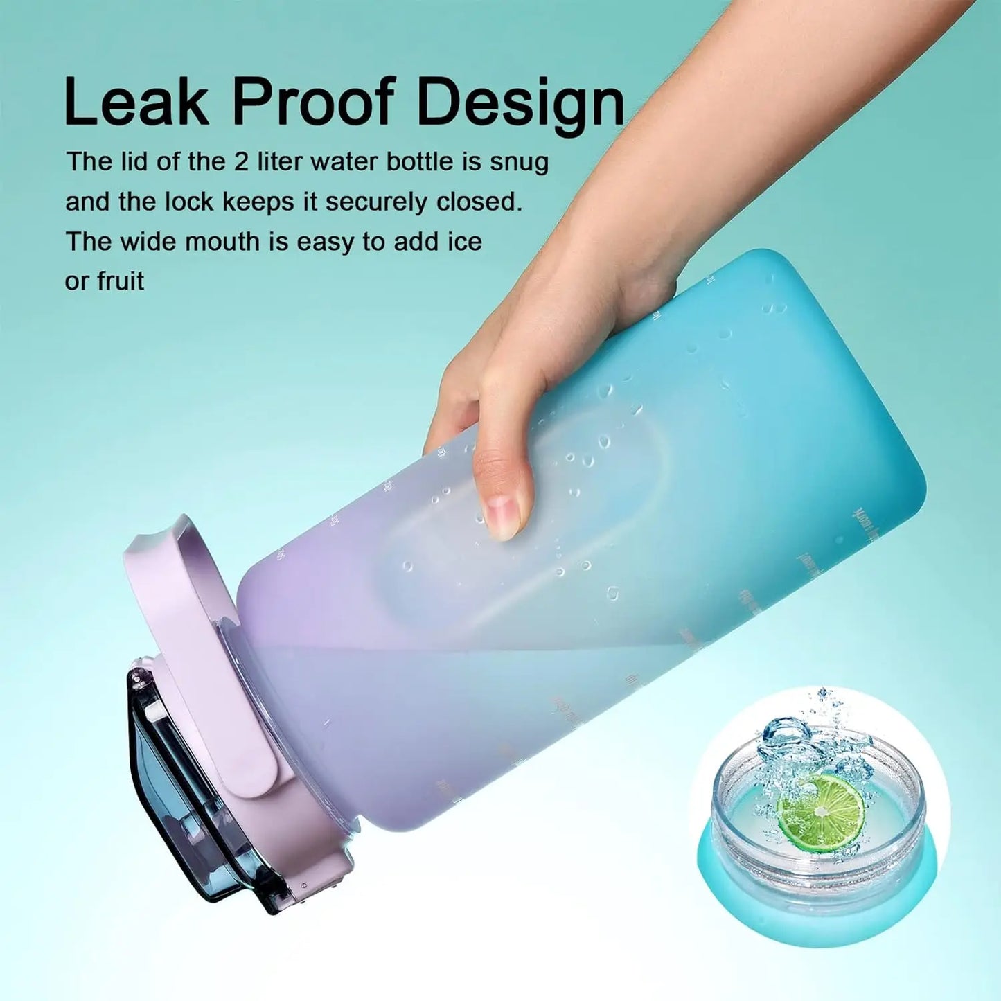 Botella deportiva de 2 l con cronómetro: tamaño XXL para fitness y actividades al aire libre.