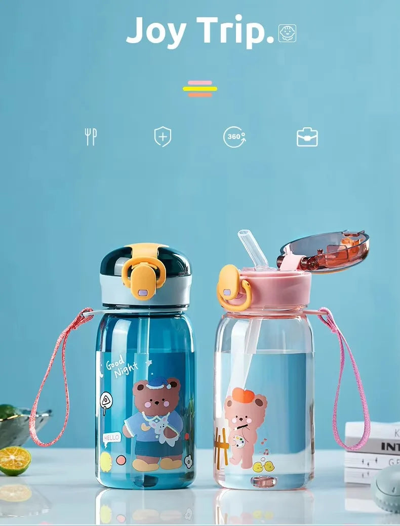 Kinder Trinkflasche 400ml mit Strohhalm - Auslaufsicher & BPA-frei