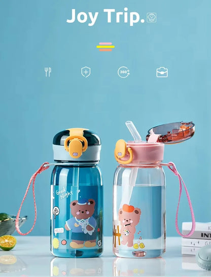 Kinder Trinkflasche 400ml mit Strohhalm - Auslaufsicher & BPA-frei