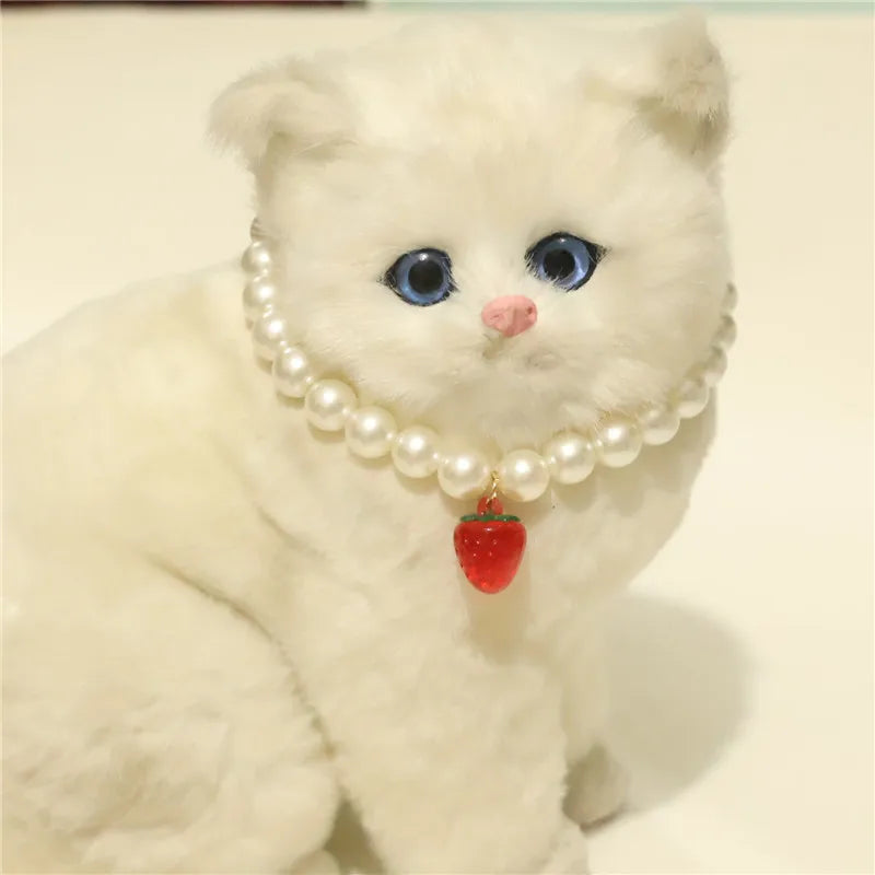 Collar de perlas para mascotas: hecho a mano, diseño de cereza para perros y gatos.