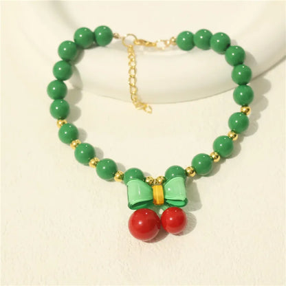 Collar de perlas para mascotas: hecho a mano, diseño de cereza para perros y gatos.