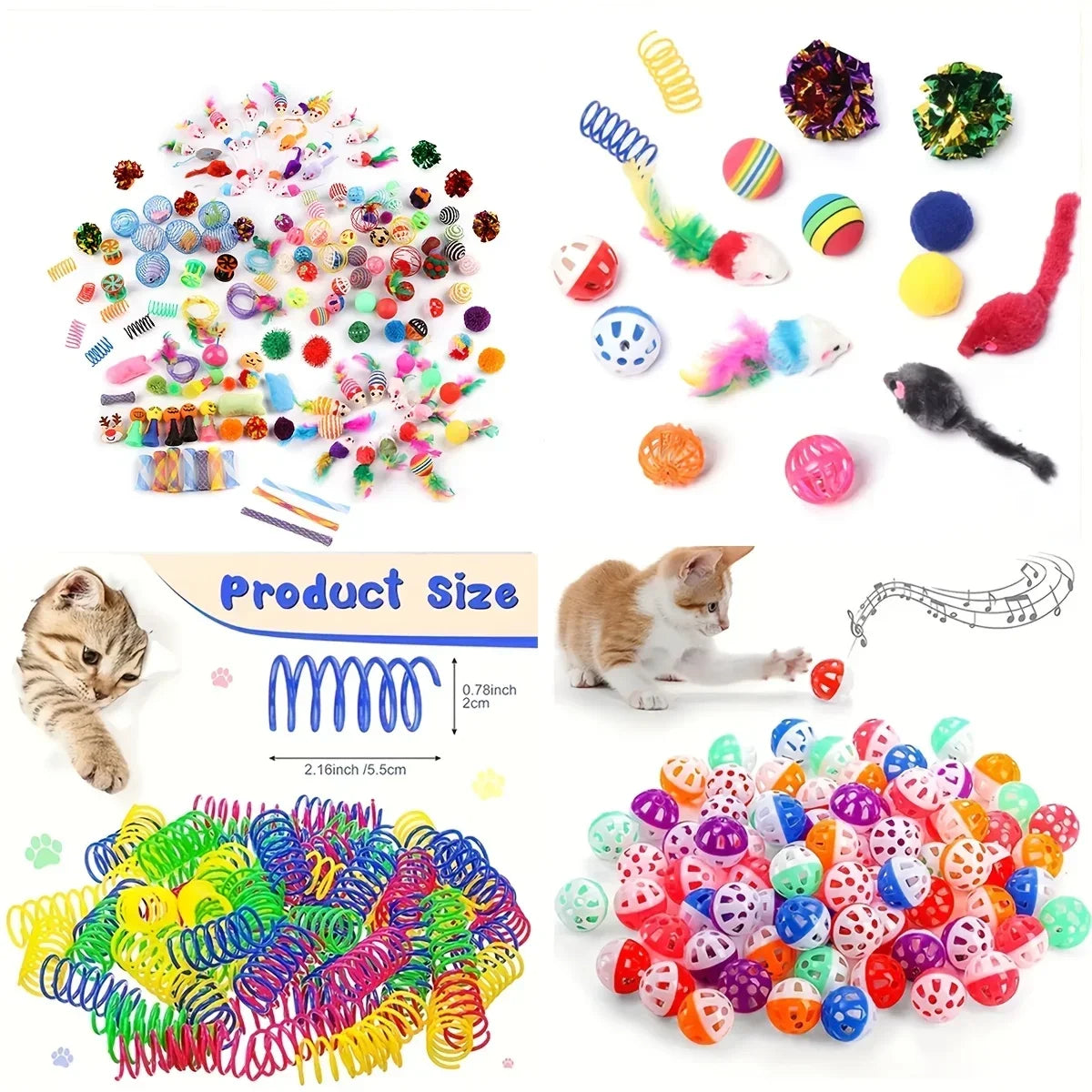 Cat Toy Set 56/28/14 Pieces - Colorful Mix of Plush &amp; Plastic for Multiple Cats