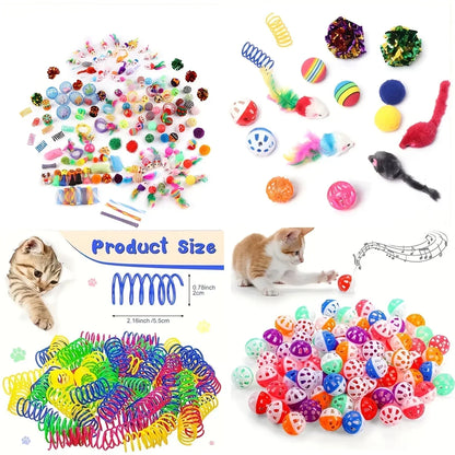 Cat Toy Set 56/28/14 Pieces - Colorful Mix of Plush &amp; Plastic for Multiple Cats