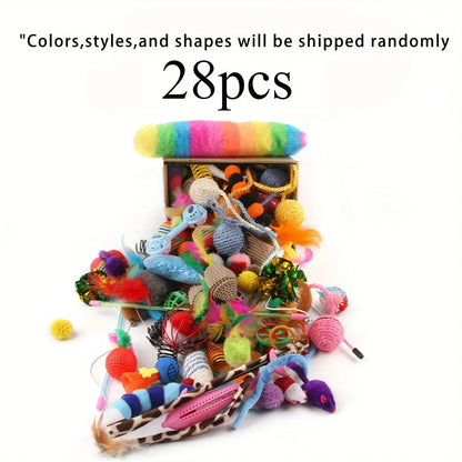 Cat Toy Set 56/28/14 Pieces - Colorful Mix of Plush &amp; Plastic for Multiple Cats