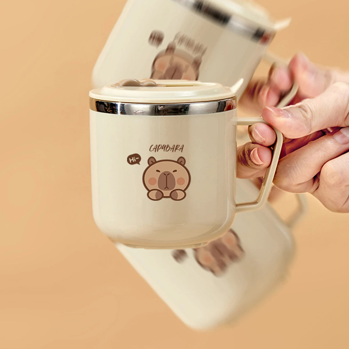 Capybara Kinder Trinkbecher 270ml - Doppelwandiger Edelstahl mit Strohhalm