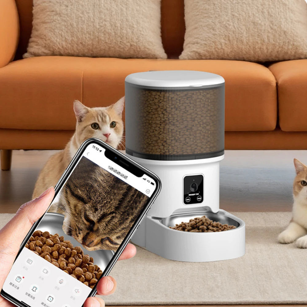 Comedero automático para mascotas de 4 l con wifi y cámara - Control por app para perros y gatos