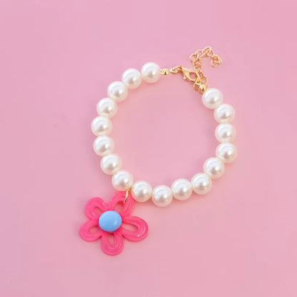 Macaron Haustierhalsband mit Perlen & Blumenanhänger – Süßes, farbenfrohes Schmuck-Collar für Katzen & kleine Hunde
