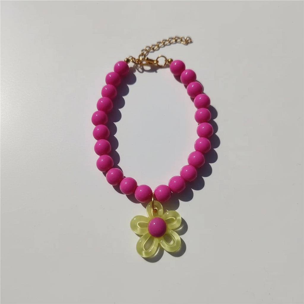 Macaron Haustierhalsband mit Perlen & Blumenanhänger – Süßes, farbenfrohes Schmuck-Collar für Katzen & kleine Hunde