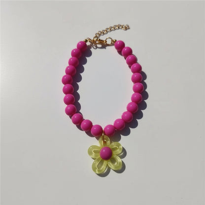 Macaron Haustierhalsband mit Perlen & Blumenanhänger – Süßes, farbenfrohes Schmuck-Collar für Katzen & kleine Hunde