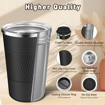 Stainless steel coffee mug 500ml to go – leak-proof &amp; insulated thermal mug