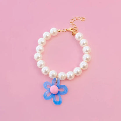 Macaron Haustierhalsband mit Perlen & Blumenanhänger – Süßes, farbenfrohes Schmuck-Collar für Katzen & kleine Hunde