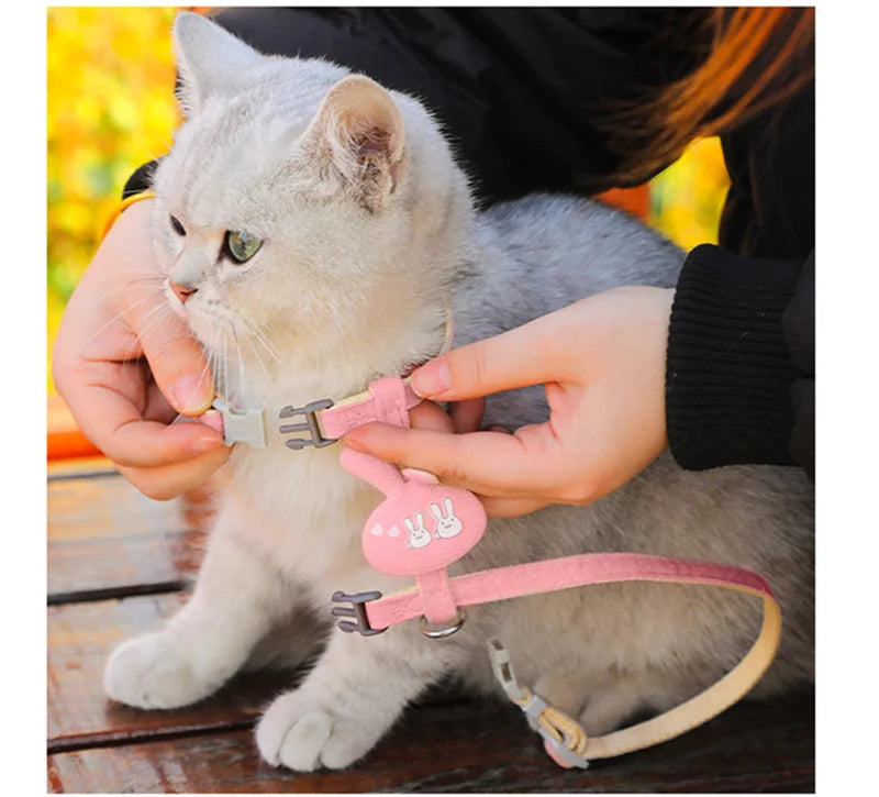 Adjustable cat harness with leash – cartoon design for kittens &amp; puppies
