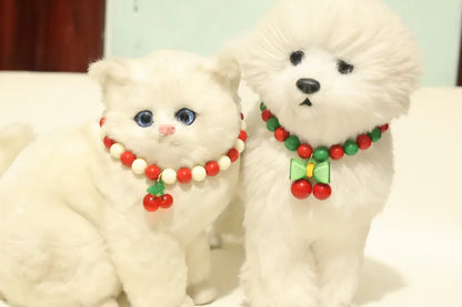 Collar de perlas para mascotas: hecho a mano, diseño de cereza para perros y gatos.