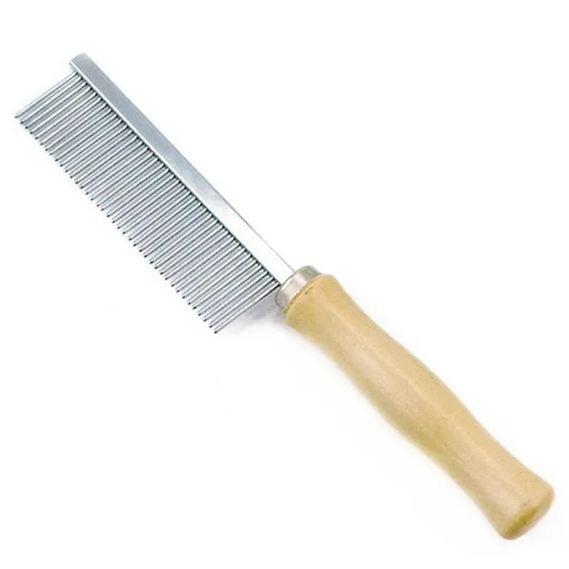 Wooden handle dog &amp; cat comb – stainless steel teeth, 40 teeth – removes loose hair &amp; undercoat