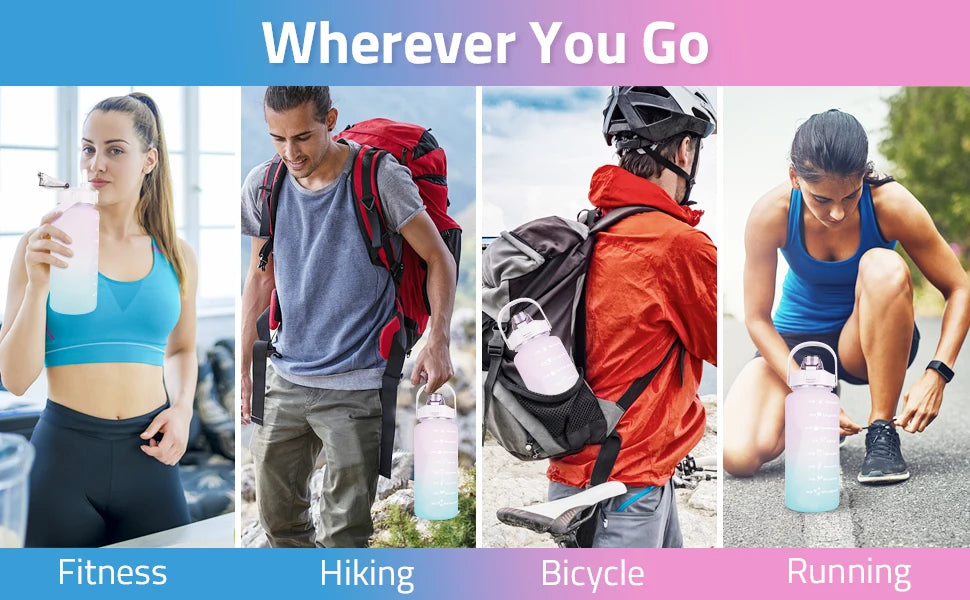 Botella deportiva de 2 l con cronómetro: tamaño XXL para fitness y actividades al aire libre.