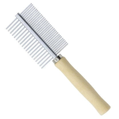 Wooden comb for pets – stainless steel tines for long fur, dogs &amp; cats