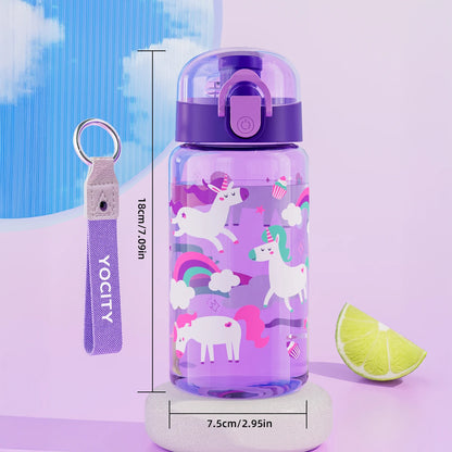 Trinkflasche Kinder 550ml - Auslaufsicher mit Trageriemen & Cartoon Design