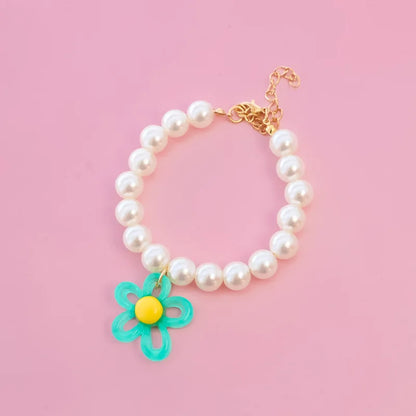 Macaron Haustierhalsband mit Perlen & Blumenanhänger – Süßes, farbenfrohes Schmuck-Collar für Katzen & kleine Hunde