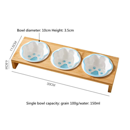 Keramik Futterstation für Katzen & Hunde – 3 Näpfe mit Bambusständer | Pets & Home
