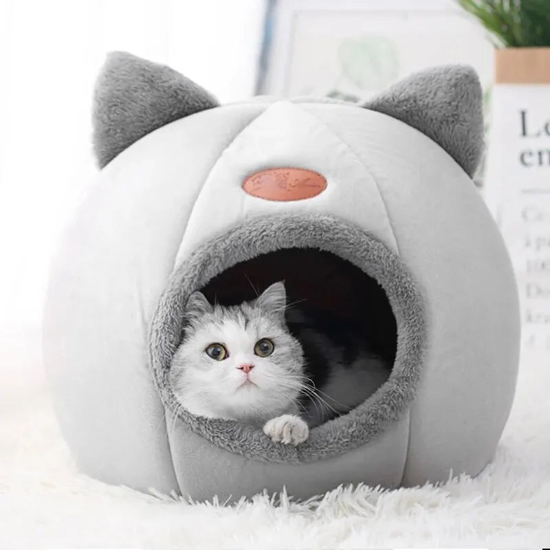 Cat-shaped cat cave - Warm sleeping cave with non-slip base for cats &amp; small dogs