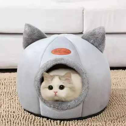 Cat-shaped cat cave - Warm sleeping cave with non-slip base for cats &amp; small dogs