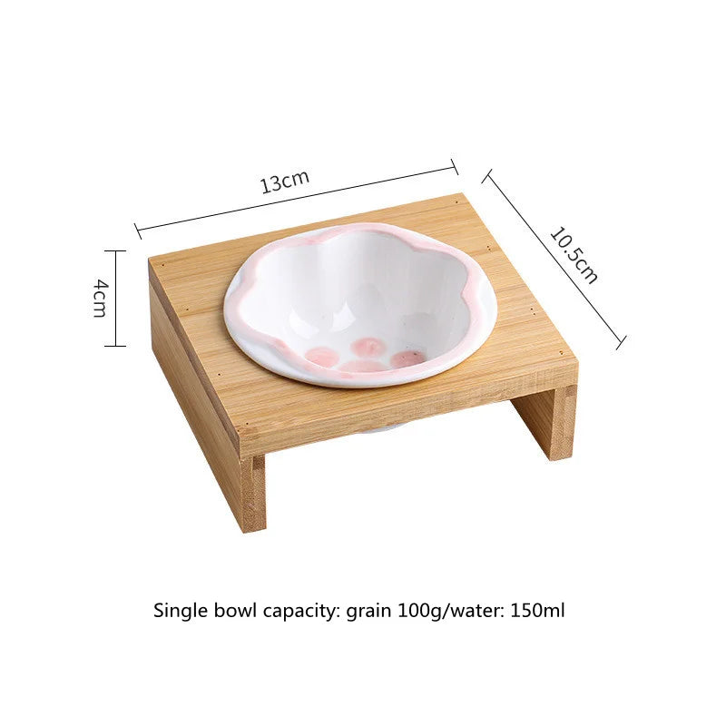 Keramik Futterstation für Katzen & Hunde – 3 Näpfe mit Bambusständer | Pets & Home