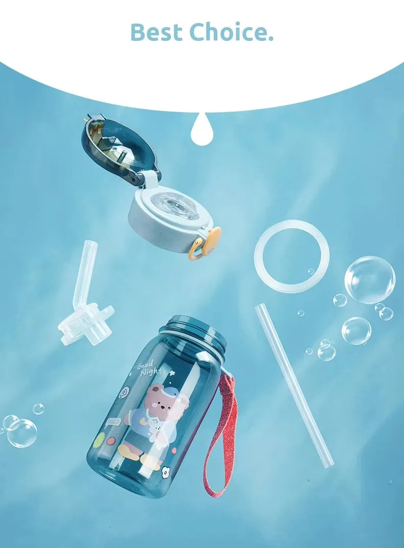 Kinder Trinkflasche 400ml mit Strohhalm - Auslaufsicher & BPA-frei