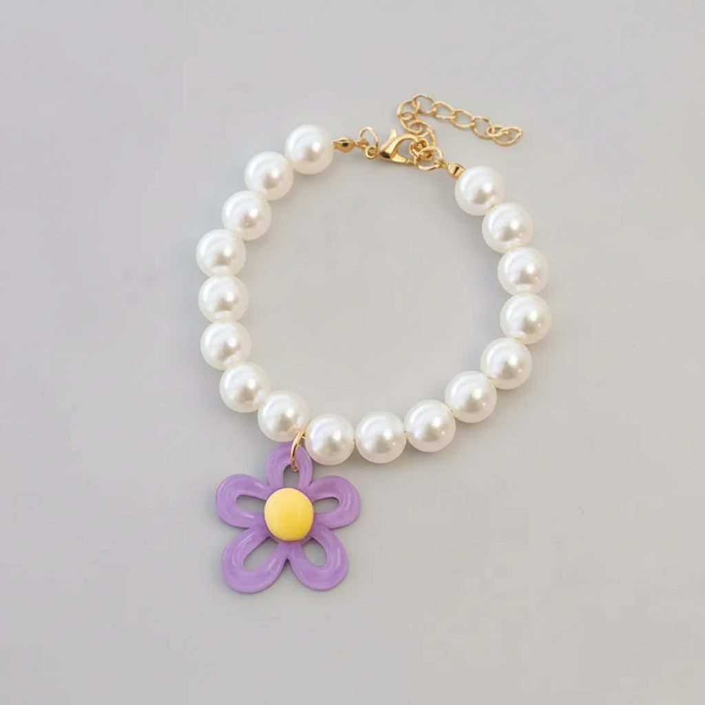Macaron Haustierhalsband mit Perlen & Blumenanhänger – Süßes, farbenfrohes Schmuck-Collar für Katzen & kleine Hunde