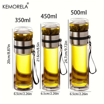 Botella de té de vidrio de 450 ml - Aislamiento de doble pared con colador de té para llevar