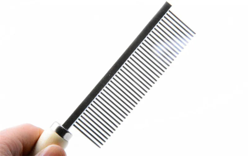 Stainless steel dog and cat comb with wooden handle – Professional grooming brush