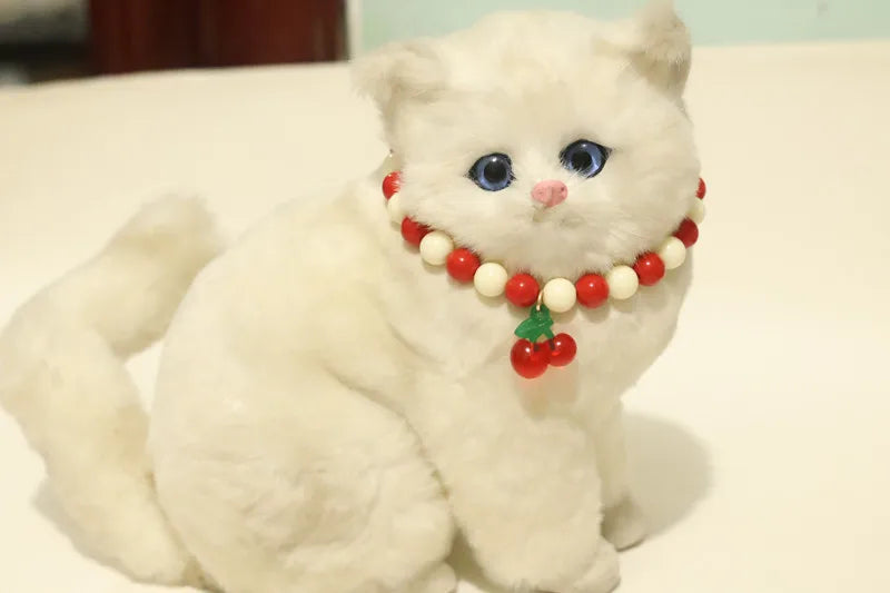 Collar de perlas para mascotas: hecho a mano, diseño de cereza para perros y gatos.