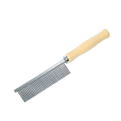 Stainless steel dog and cat comb with wooden handle – Professional grooming brush