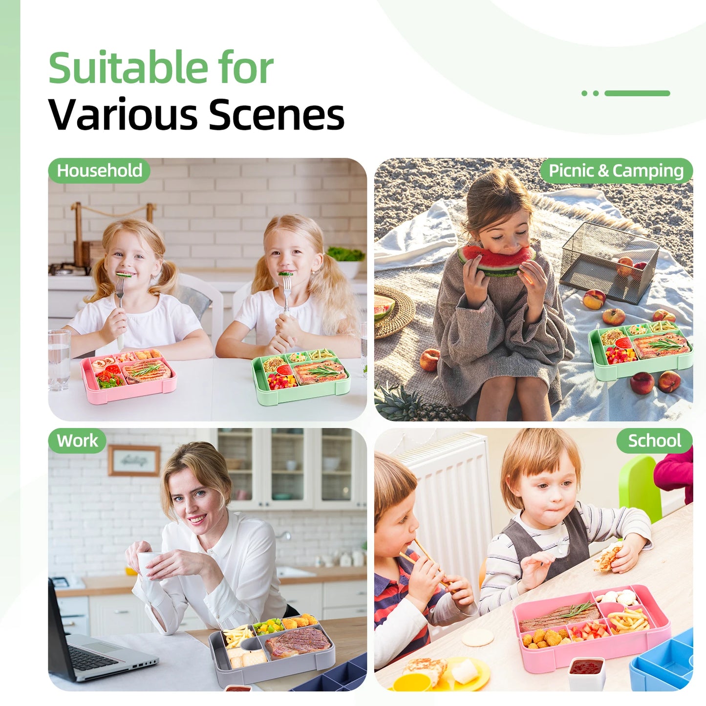 Fiambrera Bento de 1330 ml - A prueba de fugas con compartimentos para la oficina y la escuela